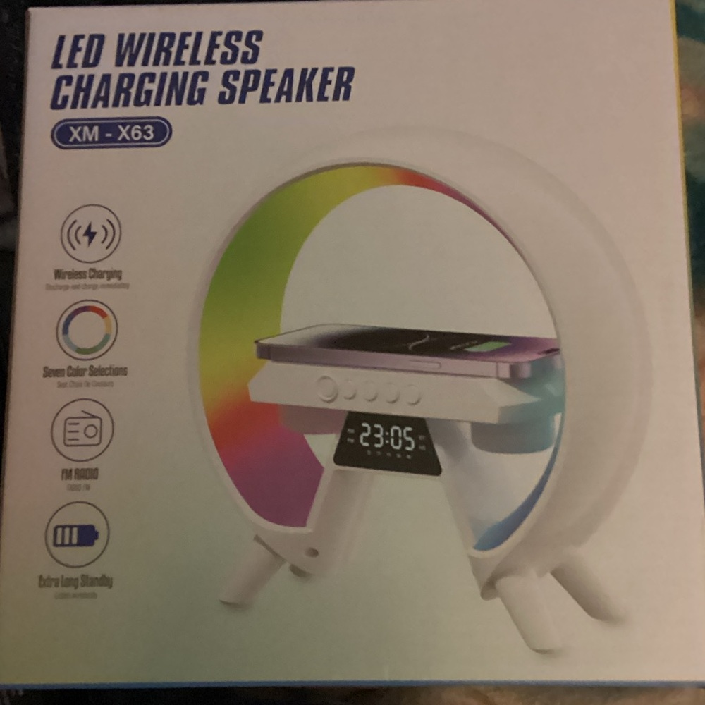 LED Wireless Charges phone with Speaker with Clock, radio, alarm, sleep sounds